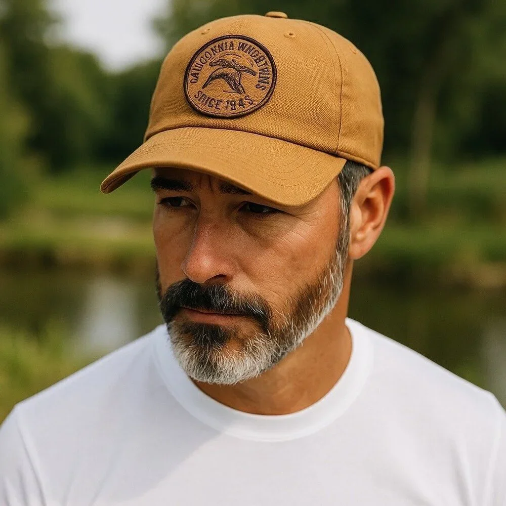 California Waterfowl Since 1945 Canvas Baseball Cap in Mustard Yellow